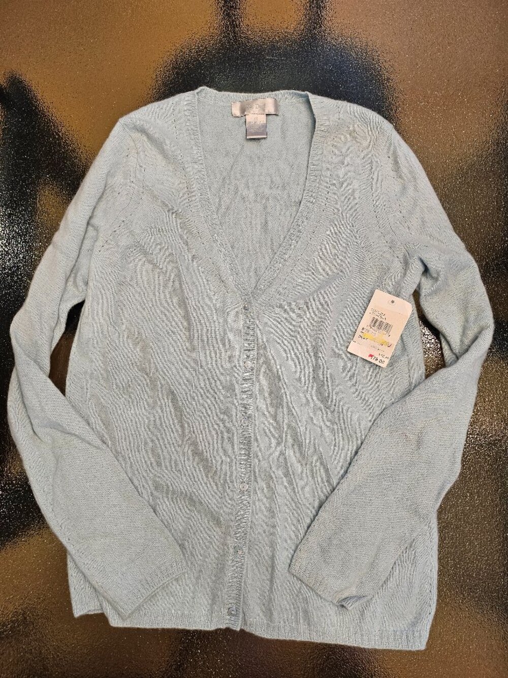 McDuff 100% Cashmere Button Front V-Neck Sweater Light Blue U.S. Ladies Size XS